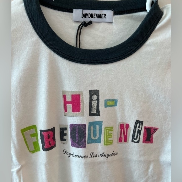 NWT Daydreamer REVOLVE Cotton Tee Women's White Baseball T Shirt "Hi frequency" - Picture 6 of 16